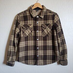 Eddie Bauer Kid's Soft Faux Shearling Plaid Shacket Dark Oak Brown Size 10/12